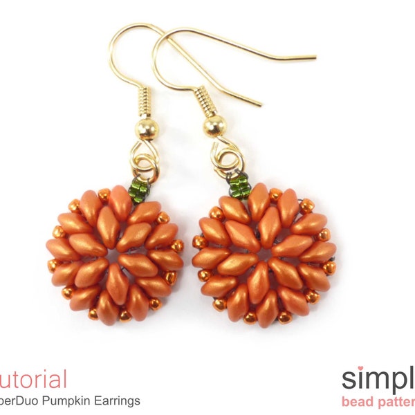 Beaded Pumpkin Earrings Pattern, Halloween Jewelry Making Beading Patterns, Beadweaving Tutorial, Earring Bead Patterns, Beaded Gift P-00388