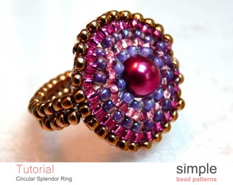 Beaded Ring Tutorial, Ring Beading Pattern, DIY Ring Bead Instructions, Circular Brick Stitch Beadweaving Pattern, DIY Cocktail Ring P-00085