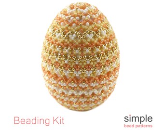 Beaded Easter Egg Kit for Adults (in Yellow, Orange, Cream, and Gold): "Elegant Easter Egg" Design