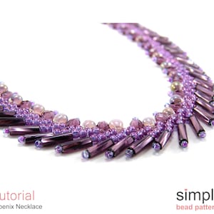 Beaded Necklace Tutorial, Necklace Beading Pattern, St. Petersburg Stitch Jewelry Making Instructions, Bugle Bead Necklace Pattern, P-00312 画像 1