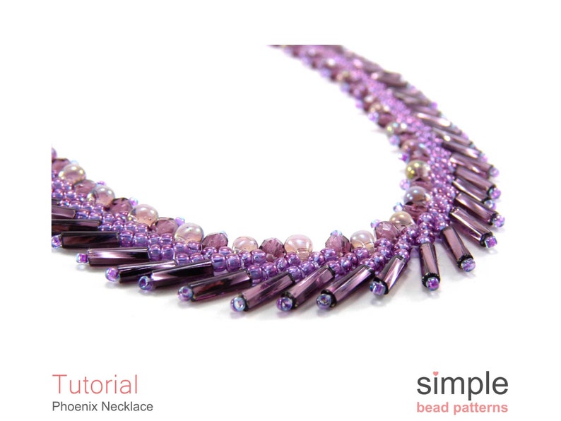 Beaded Necklace Tutorial, Necklace Beading Pattern, St. Petersburg Stitch Jewelry Making Instructions, Bugle Bead Necklace Pattern, P-00312 画像 1