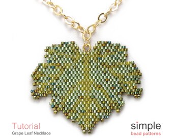 Jewelry Making Tutorial - Grape Leaf Pendant Necklace - Diagonal Peyote Stitch - Simple Bead Patterns - Grape Leaf Necklace P-00195