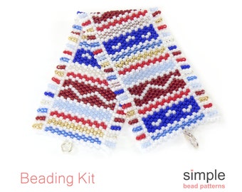 Easy Peyote Bracelet Making Kit for Adults (in Red, White, Blue, Gold, and Silver): "Three Little Birds" Design