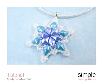 Beaded Snowflake Dangle Earrings & Frozen Snowflake Necklace Beading Pattern, Bead Weaving Patterns, Jewelry Making Beading Classes, P-00361