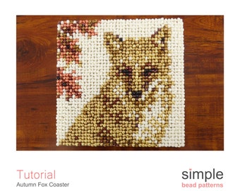 Beaded Coasters Pattern, Bead Point, Fox Gifts, Beaded Home Decor, Beaded Gifts for Fox Lovers, Bead Needlepoint, Bead Fox Pattern, P-00007