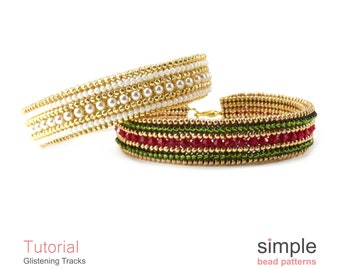 Beaded Bracelet Pattern, Bracelet Beading Tutorial, Crystal Bracelet Beading Pattern, Herringbone Stitch Tutorial Bead Instructions, P-00189