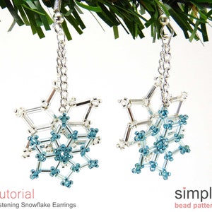 Beaded Snowflake Dangle Earrings Beading Pattern, Bugle Beads Snowflake Earrings, Christmas Beading Tutorial, Bead Weaving Pattern, P-00187 image 5