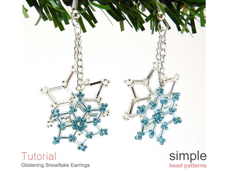 Beaded Snowflake Dangle Earrings Beading Pattern, Bugle Beads Snowflake Earrings, Christmas Beading Tutorial, Bead Weaving Pattern, P-00187 image 5