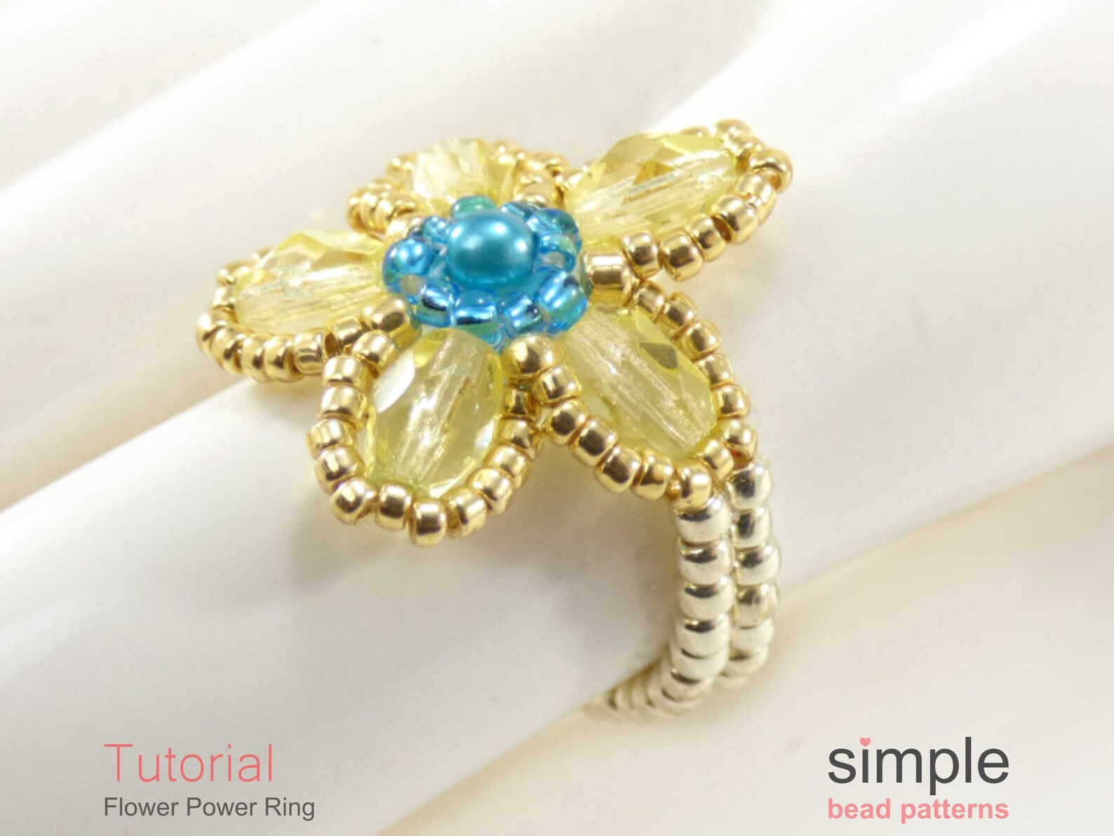 Beaded Flower Ring Tutorial Beaded Stretch Ring Pattern Etsy