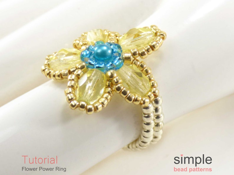 Beaded Flower Ring Tutorial Beaded Stretch Ring Pattern Etsy