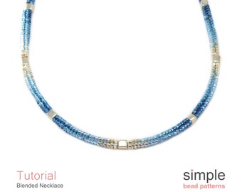 Gradient Blend Necklace Beading Pattern - Tubular Herringbone Stitch - Seed Beads & Cubes - Simple Bead Patterns - Blended Necklace P-00043