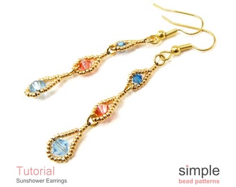 Dangle Earrings Beading Pattern PDF: "Sunshower Earrings" Design