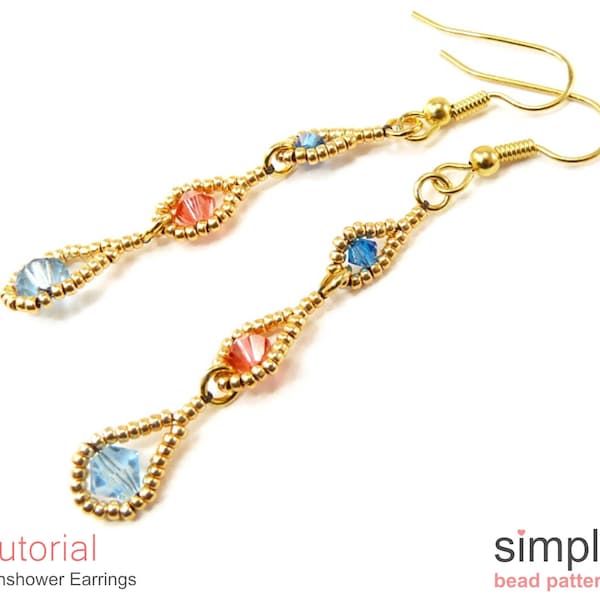 Earrings Beading Pattern, Beaded Earrings Tutorial, Crystal Dangle Earrings Instructions DIY Jewelry Making Directions Long Earrings P-00378