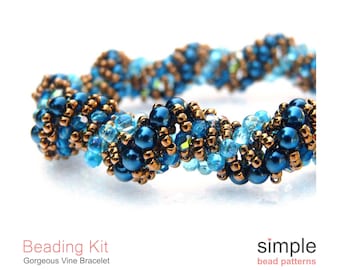 Spiral Beaded Bracelet Making Kit for Adults (in Blue, Bronze, and Gold): "Gorgeous Vine" Design