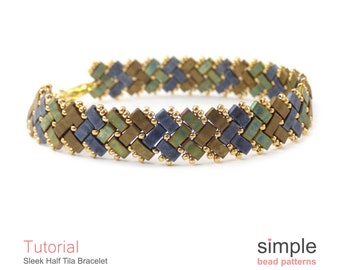 Tila Bead Pattern, Half Tila Beaded Bracelet Patterns, Beading Patterns for Bracelets, Herringbone Bead Stitch, Bead Weaving Pattern P-00347