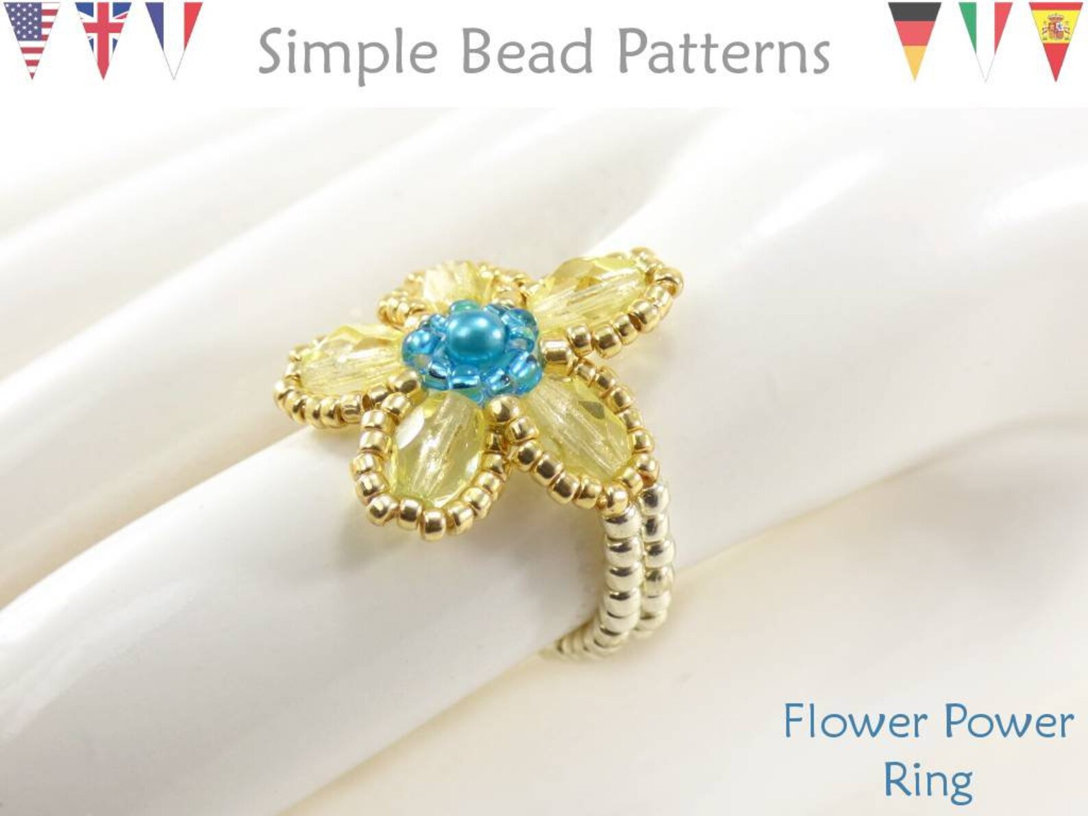 Beaded Flower Ring Tutorial Beaded Stretch Ring Pattern Etsy