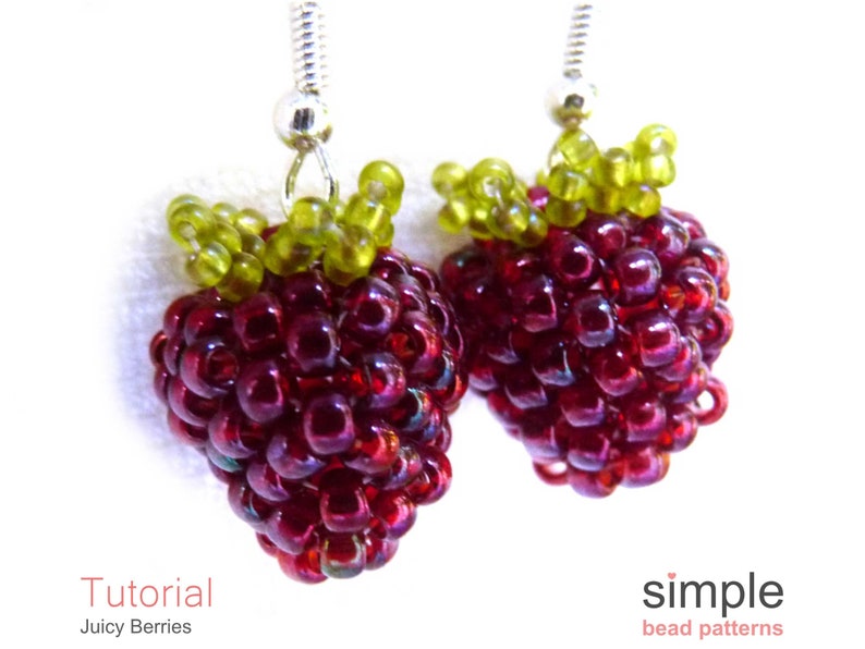 Earrings Beading Pattern, Beaded Berry Earrings Tutorial, Raspberry Earrings Instructions, Beaded Blackberry Earrings, Berry Jewelry P-00227 image 4