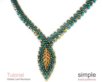 Russian Leaf Necklace Pattern and Tutorial, Jewelry Making Beading Pattern, Beaded Leaf Seed Bead Necklace,  Bead V-Shape Necklace, P-00182