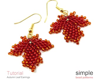 Autumn Leaf Earrings Peyote Stitch Pattern, DIY Beaded Earrings Pattern, Beadweaving Seed Bead Earring Pattern, Beaded Leaf Tutorial P-00009