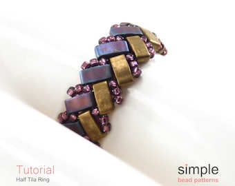 DIY Beaded Rings Pattern, Half Tila Beading Tutorials and Patterns, How to Make a Beaded Ring, Jewelry Making Rings, Beadweaving, P-00200