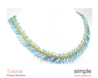 Beaded Necklace Tutorial, Necklace Beading Pattern, St. Petersburg Stitch Jewelry Making Instructions, Bugle Bead Necklace Pattern, P-00312