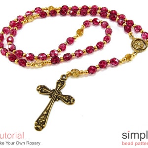 Padrão de contas de rosário, tutorial de rosário de contas, instruções de rosário de contas, rosário de contas com cruz, padrão de contas de crucifixo, P-00247