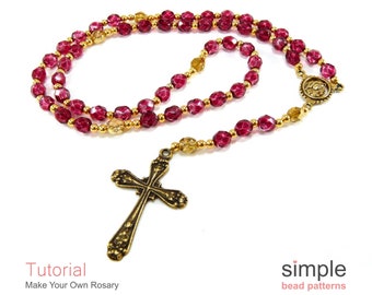 Rosary Beading Pattern, Beaded Rosary Tutorial, Beadweaving Rosary Instructions, Beaded Rosary with Cross, Crucifix Beading Pattern, P-00247