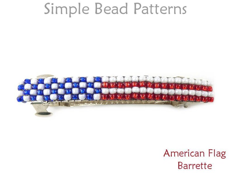 USA Patriotic Beaded Hair Clip Simple Bead Patterns Beaded French Hair Barrette American Flag Barrette #423 American Flag Design