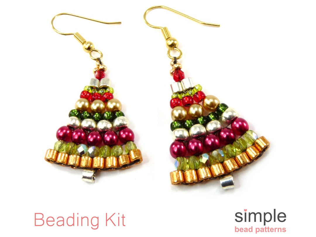 Beaded Christmas Tree Earrings Kit, Dangle Christmas Earrings Bead Kit, Beadweaving Kits