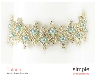 Pearl Bracelet Beading Pattern, Beaded Pearl Bracelet Tutorial, Pearl Jewelry Making Instructions, DIY Bracelet Beading Directions, P-00286