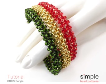 Bangle Bracelet Beading Pattern - Beaded CRAW Cubic Right Angle Weave Jewelry Making Tutorial - Simple Bead Patterns - CRAW Bangle P-00090
