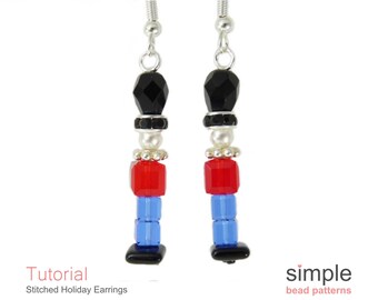 Christmas Dangle Earrings Beading Pattern, Beginner Jewelry Making, Bead Weaving, Simple Bead Patterns, Stitched Holiday Earrings, P-00365