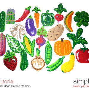 Perler Bead Pattern, DIY Garden Markers Beading Pattern, Perler Bead Fruit Markers, Beaded Veggie Markers, Easy Beading Tutorial P-00304