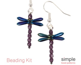 Easy Jewelry Making Kits for Adults (in Tanzanite Purple, Blue Iris, and Silver): "Dragonfly Earrings' Design