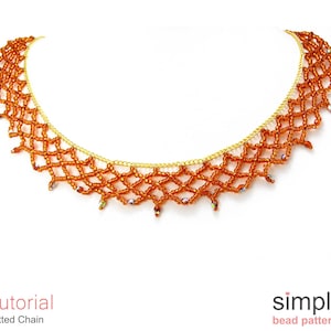 Netted Necklace Beading Pattern, DIY Beaded Chain Necklace Tutorial, Netting Tutorial, Netting Stitch Jewelry Making Instructions, P-00285