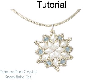 Beading Pattern Tutorial - Beaded Snowflakes - DiamonDuo Two Hole Beads - Earrings & Necklace - DiamonDuo Crystal Snowflake Set #27244