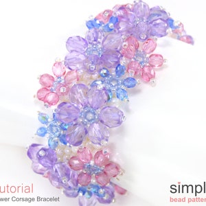 Beaded Flower Bracelet Pattern, Simple Bead Patterns, DIY Beaded Flower Corsage Bracelet, Easy Flat Peyote Stitch Bracelet Tutorial, P-00166 image 10