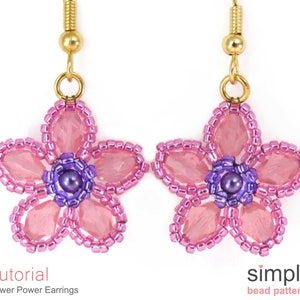 Flower Power Earrings Tutorial, DIY Flower Drop Earrings, Beaded Earring Patterns, Beaded Flower Earrings, Beaded Dangle Earrings, P-00168