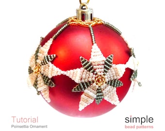 Beaded Christmas Poinsettia Ornament Pattern, Christmas Beading Patterns and Tutorials, Simple Seed Bead Patterns, Beaded Gifts Idea P-00315