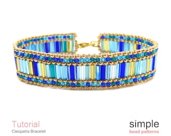 Peyote Stitch Beading Pattern - Beaded Bracelet Tutorial - Bugle Beads - Simple Bead Patterns - Cleopatra P-00087