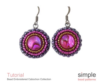 Bead Embroidery Earrings Tutorial, Bead Embroidery Pattern, Bead Embroidery Jewelry Pattern, How to Do Bead Embroidery, Beaded Agate P-00019