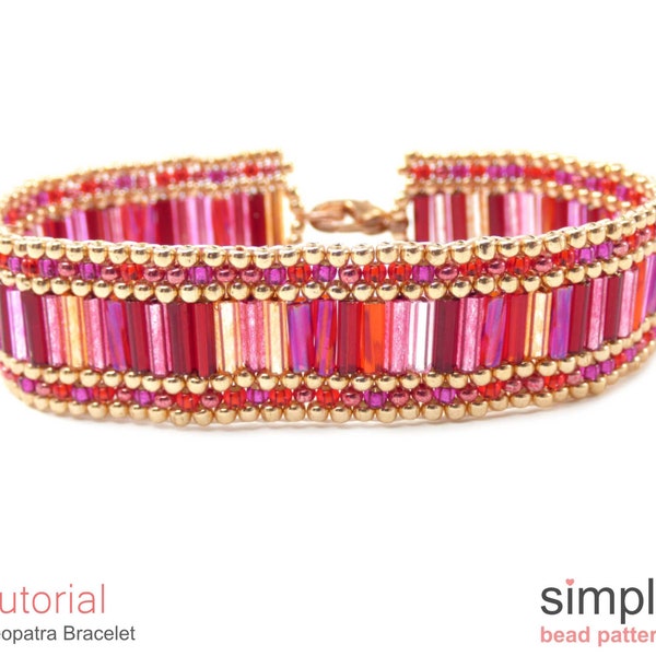 Peyote Stitch Beading Pattern - Beaded Bracelet Tutorial - Bugle Beads - Simple Bead Patterns - Cleopatra P-00087