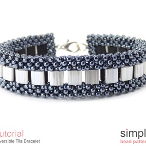 Cubic Right Angle Weave Bracelet Pattern, CRAW Beading Pattern and Tutorial, Two Hole Bead Patterns, Tila and Seed Beads Bracelet, P-00327