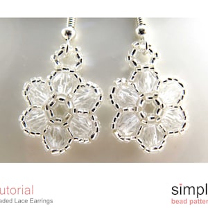 Beaded Flower Earrings, Beaded Earring Patterns, Beaded Dangle Earrings DIY Beading Tutorial, Bridal, Wedding, Simple Bead Patterns, P-00029