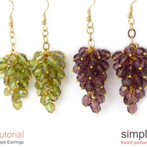 Grape Earrings Tutorial, Beaded Grapes Earrings Tutorial, Simple Bead Patterns, Bead Weaving Pattern, Jewlery Making Beading Pattern P-00194