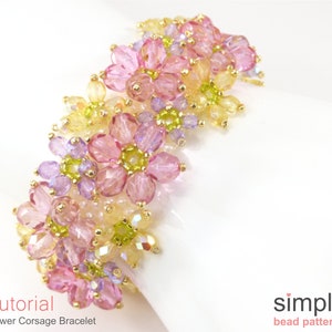 Beaded Flower Bracelet Pattern, Simple Bead Patterns, DIY Beaded Flower Corsage Bracelet, Easy Flat Peyote Stitch Bracelet Tutorial, P-00166 image 9