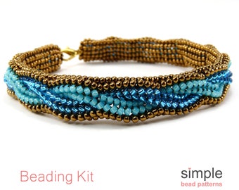 Herringbone Bracelet Beading Kit (in Bronze, Blue, and Teal): "Interwoven" Design