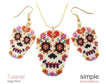 Patrones de cuentas para aretes, collares y broches con puntada peyote de calaveras de azúcar (PDF): Diseño "Colección Calaveras de Azúcar"