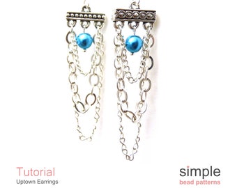 Beaded Earrings Tutorial, Earring Beading Pattern, Pearl Earrings Directions, Dangle Earrings Instructions, Chain Earrings Pattern, P-00429