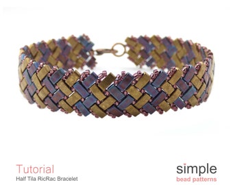 Beaded Bracelet Patterns, Herringbone Bead Stitching, Half Tila Beads Beading Patterns for Bracelet, DIY Beaded Bracelet Tutorial, P-00199
